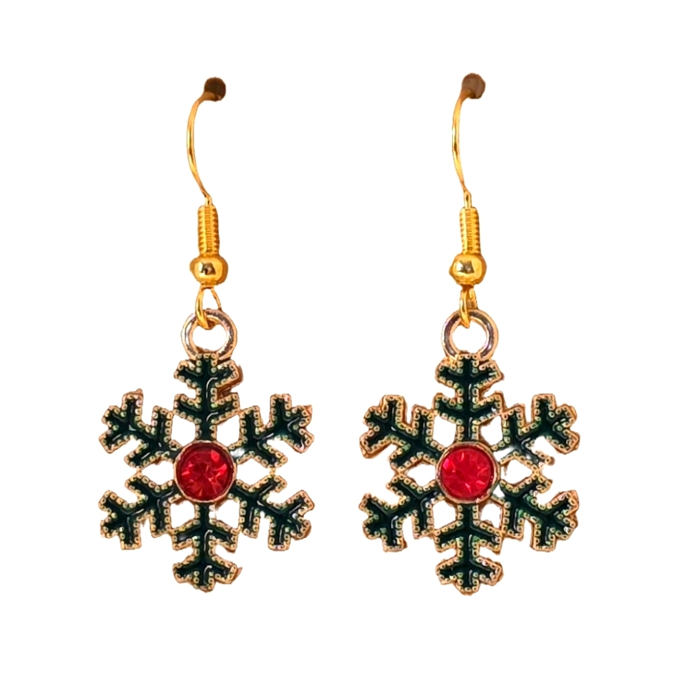 Elegant Snowflake Earrings with Red and Green Accents
